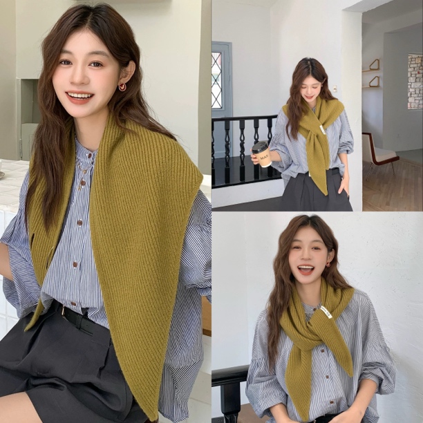 春秋新款纯色交叉三角披肩外搭女韩版文艺休闲时尚百搭护肩颈围巾