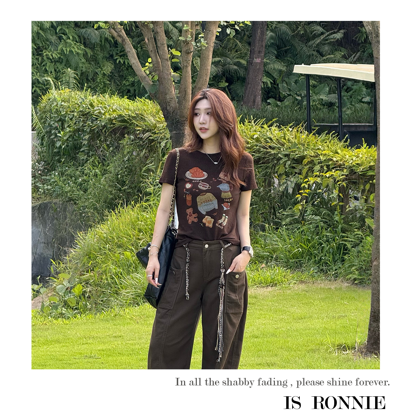 Is Ronnie【燕麦可可】圆领常规款童趣印花早秋设计感T恤25IR0812