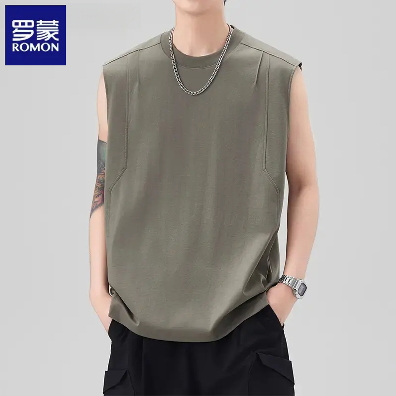 罗蒙美式重磅坎肩背心男士夏季薄款宽松无袖运动健身圆领上衣男款