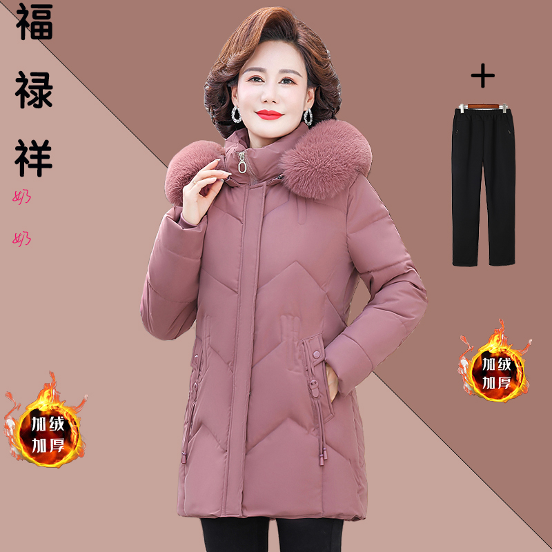 中长款中老年女装中老年妈妈装棉袄老年人冬季棉衣棉袄加绒加厚