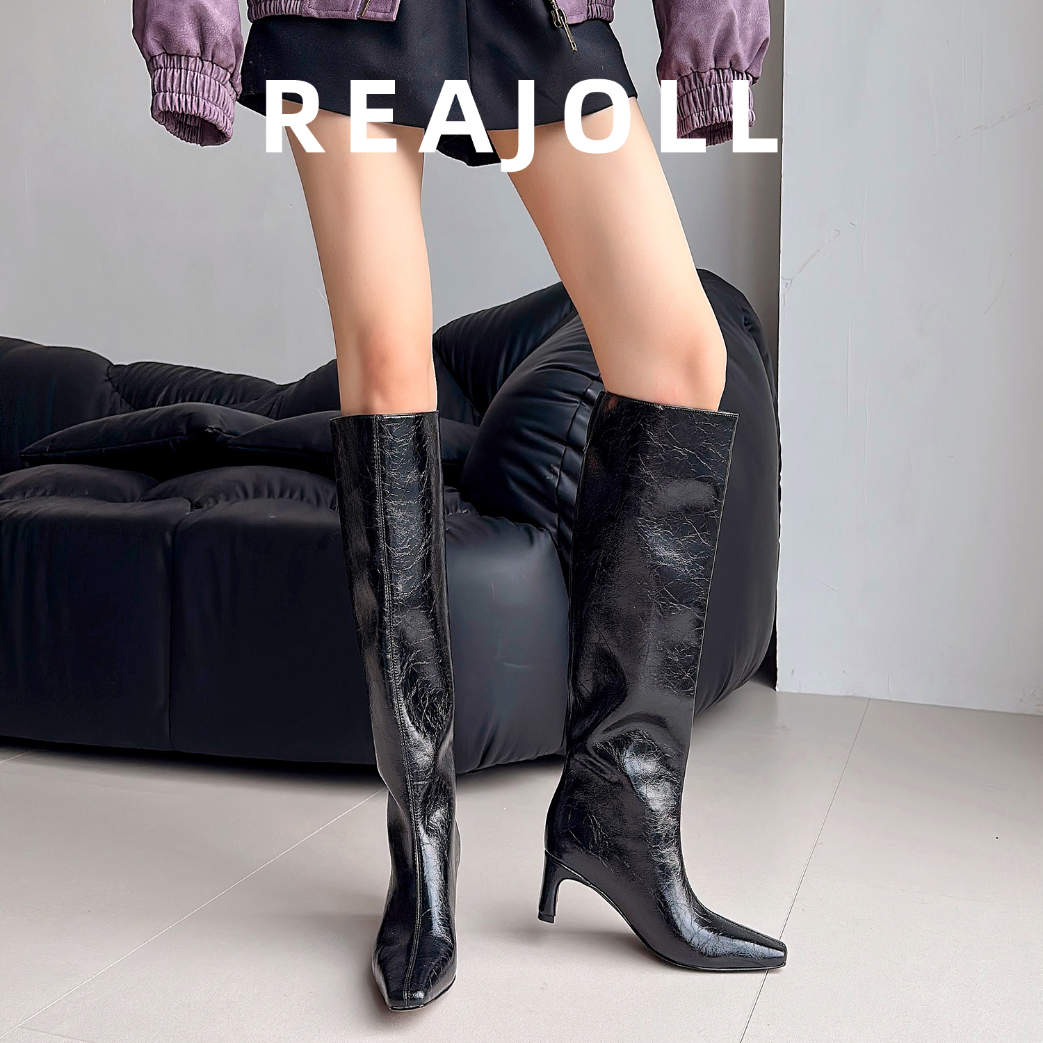 不过膝长靴法式设计堆堆高跟显瘦气质网红巨好看长筒靴百搭高筒靴