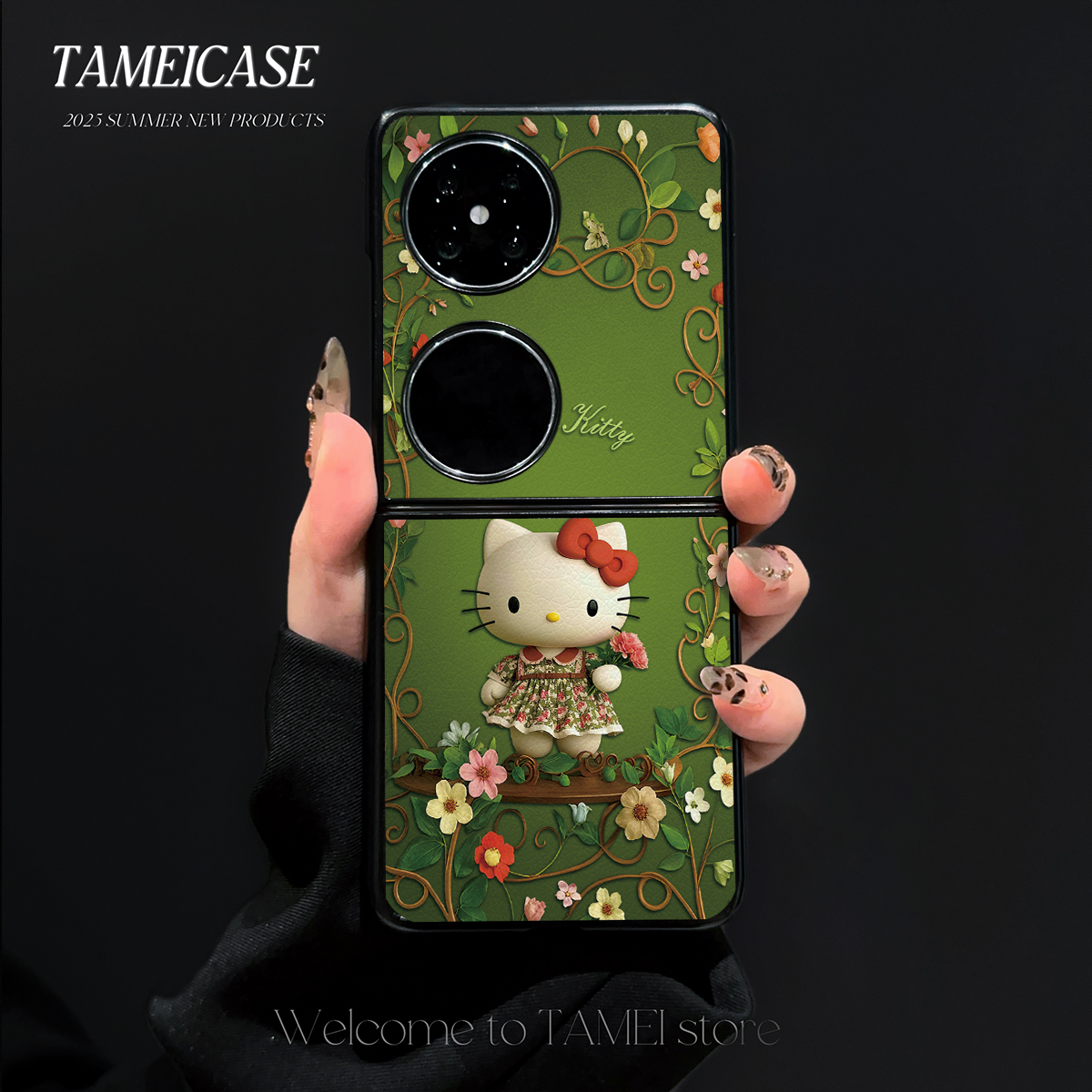 花丛KT猫羊皮适用华为pocket2手机壳FINDN3FLIP折叠屏华为pockets