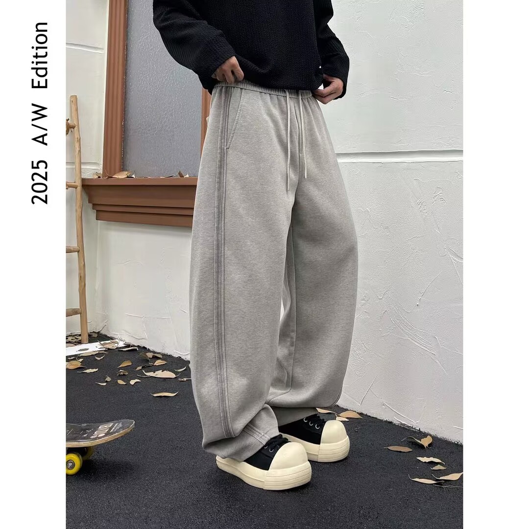 【加绒直筒】冬季新款加厚男士棉感洗水喷马骝美式渐变弯刀休闲裤