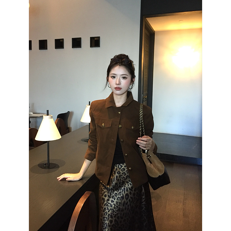 棕色夹克外套女短款2025年秋季新款休闲百搭高级感美拉德气质上衣