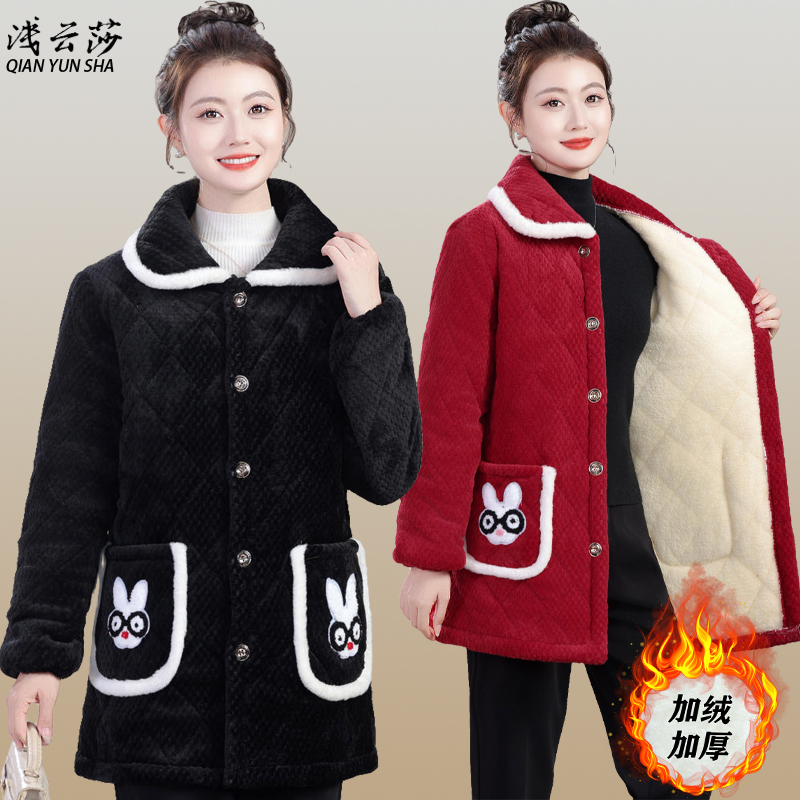 冬季新款加绒加厚棉服外套女装时尚百搭三层夹棉保暖罩衣防寒棉衣