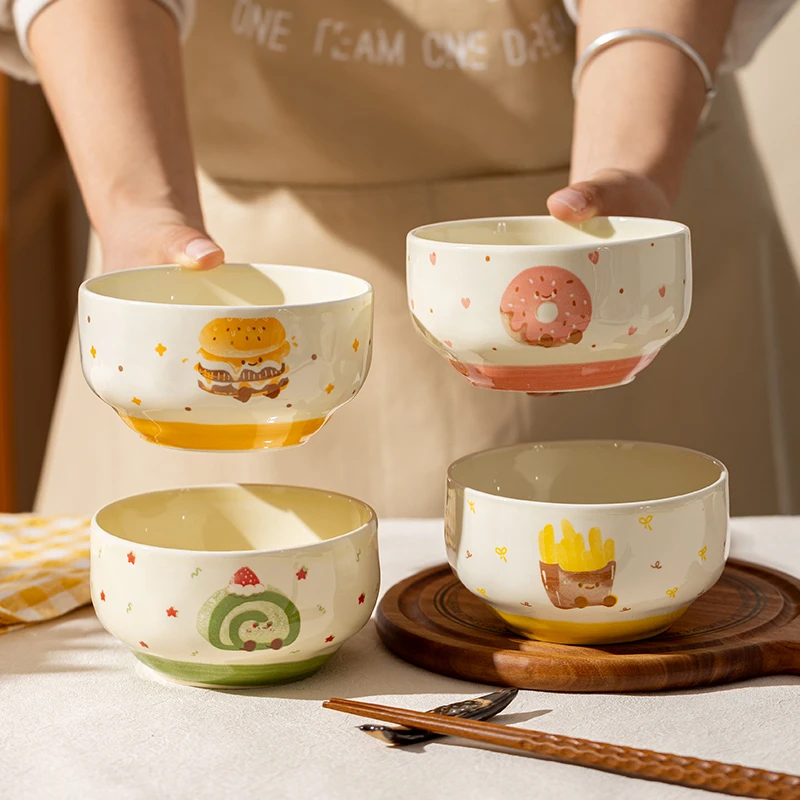 【四碗】水果可颂米饭碗家用少女心陶瓷釉下彩超好看吃饭碗可爱