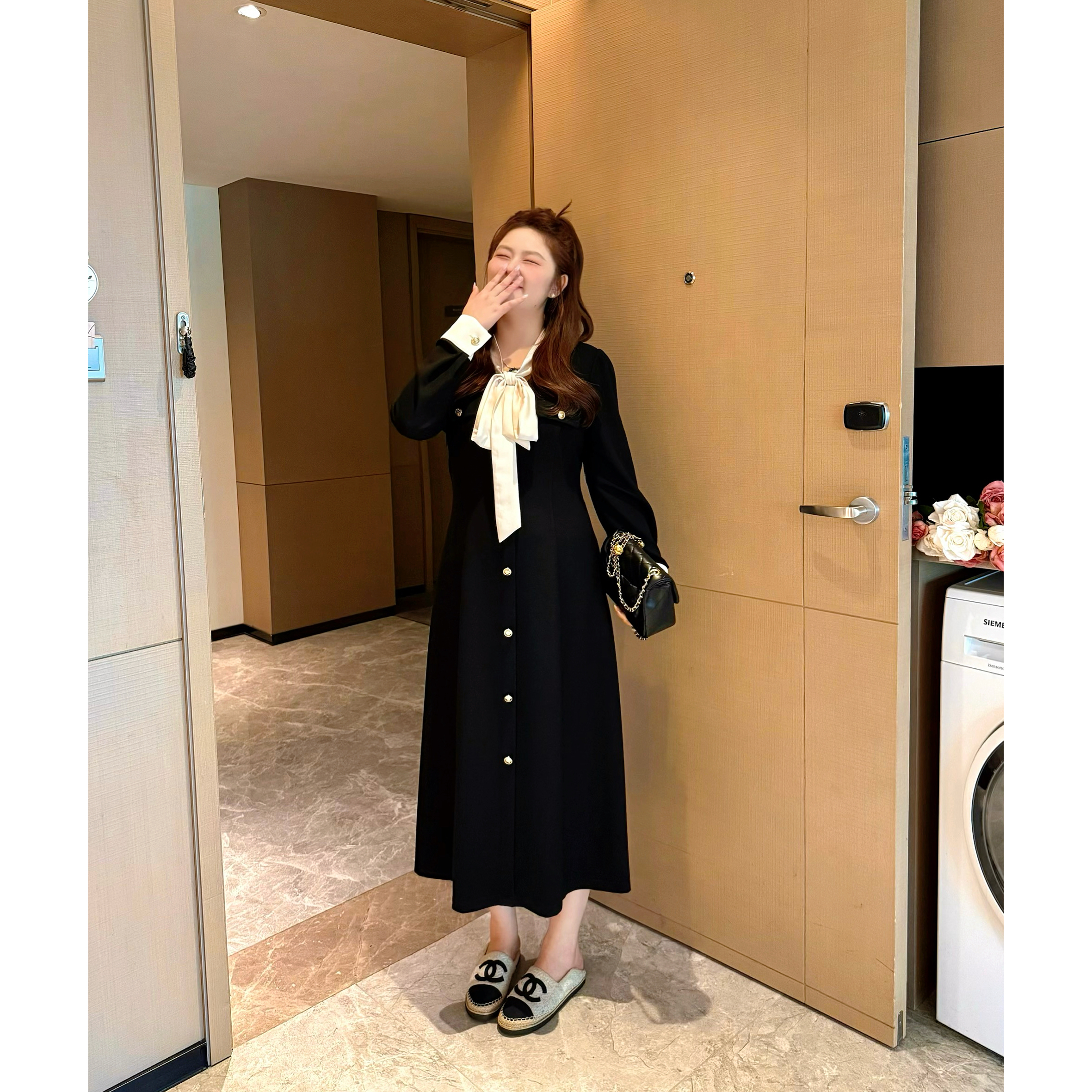 楠序【可鲁千金】源子微胖财阀千金女装 法式连衣裙显瘦裙子YZ37273