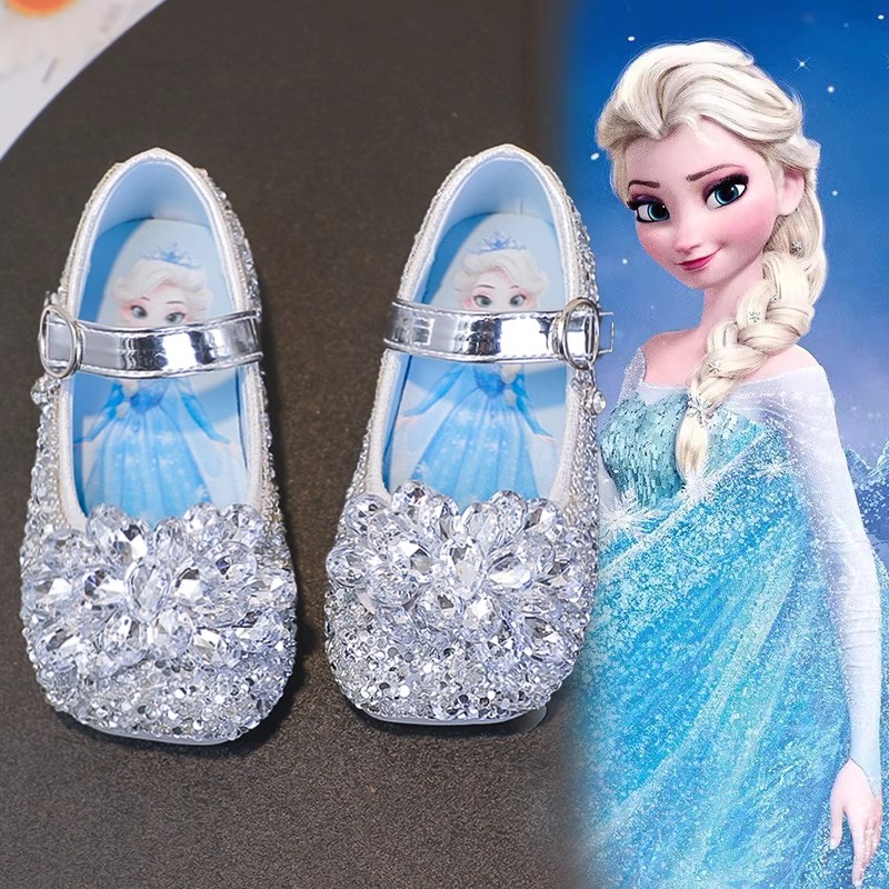 23-34女童艾莎水晶鞋2025春秋新款儿童软底女宝闪亮卡通演出单鞋