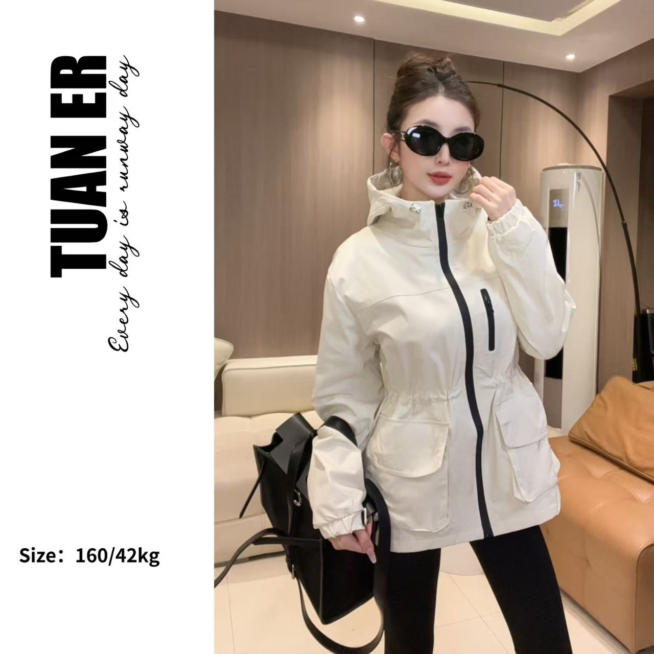 2025新款时尚连帽风衣收腰女士外套YC959