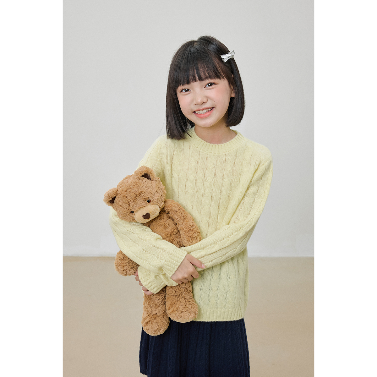 亲子男女童山羊绒毛衣圆领打底衫纯色绞花针织衫T25115