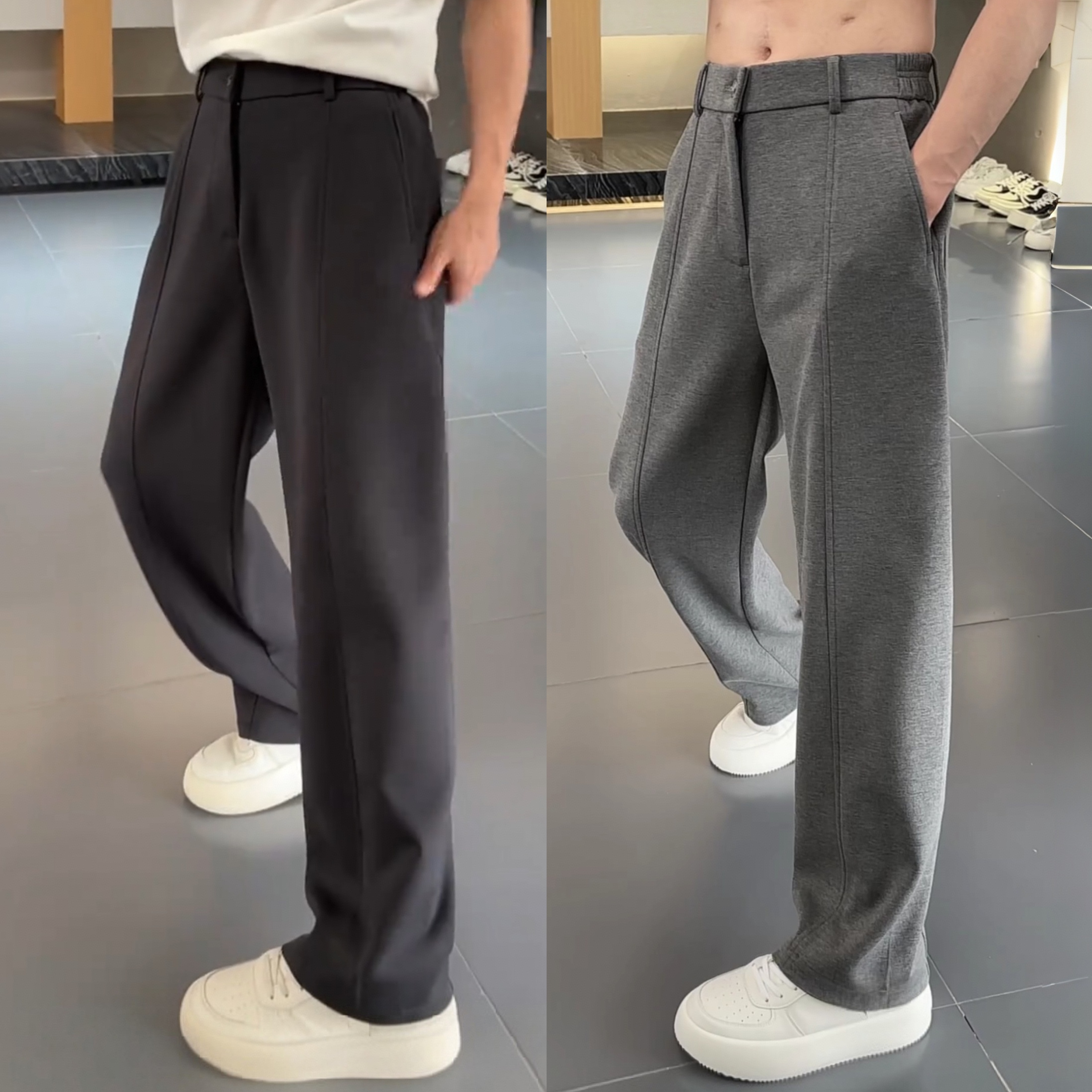 秋季新款莫代尔垂感直筒休闲裤男士简约纯色宽松显瘦弹力阔腿长裤