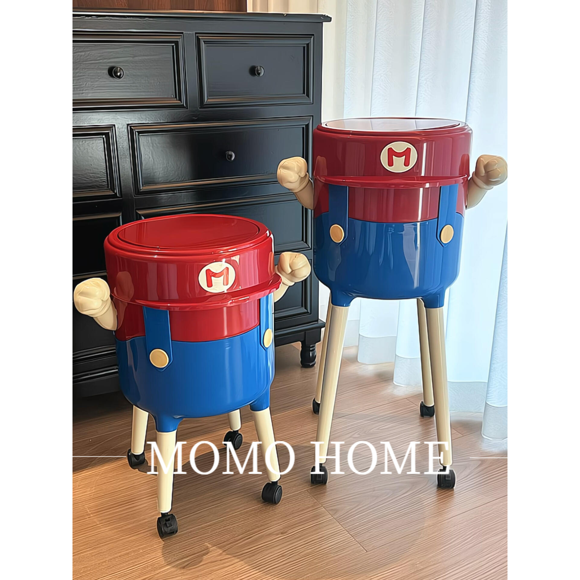 MOMO马里奥垃圾桶家用可爱客厅大号大容量可移动免弯腰高脚垃圾桶