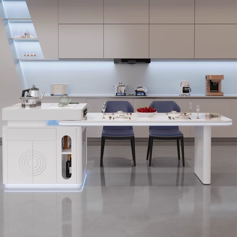 岩板岛台伸缩餐桌一体现代简约新款多功能高档小户型家用饭桌组合