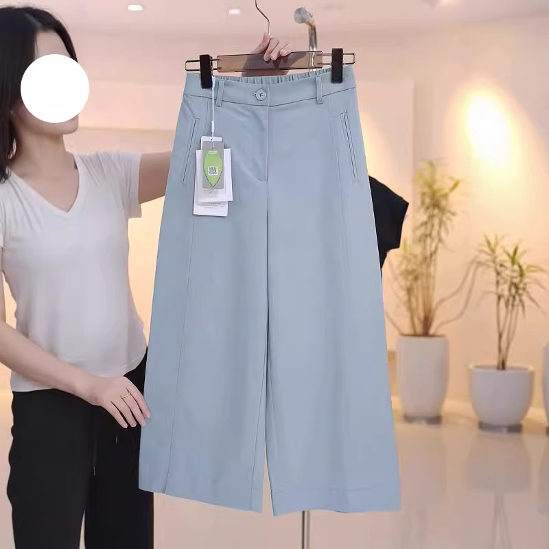 高腰显瘦欧货窄版直筒裤子夏季薄款胖MM大码女装休闲阔腿八分裤女