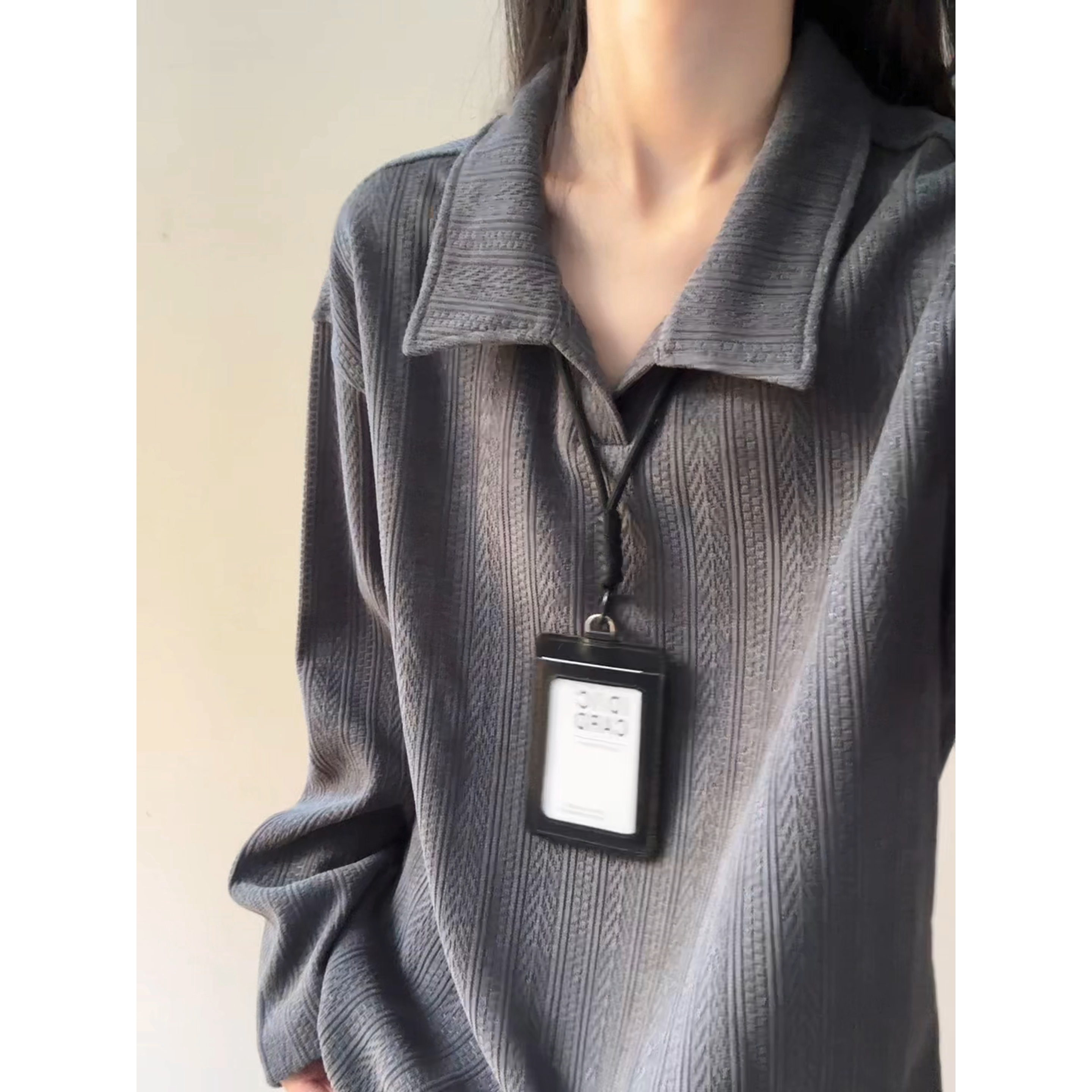 麦穗纹外套男款春秋cleanfit美式小v领套头卫衣老钱风穿搭POLO衫