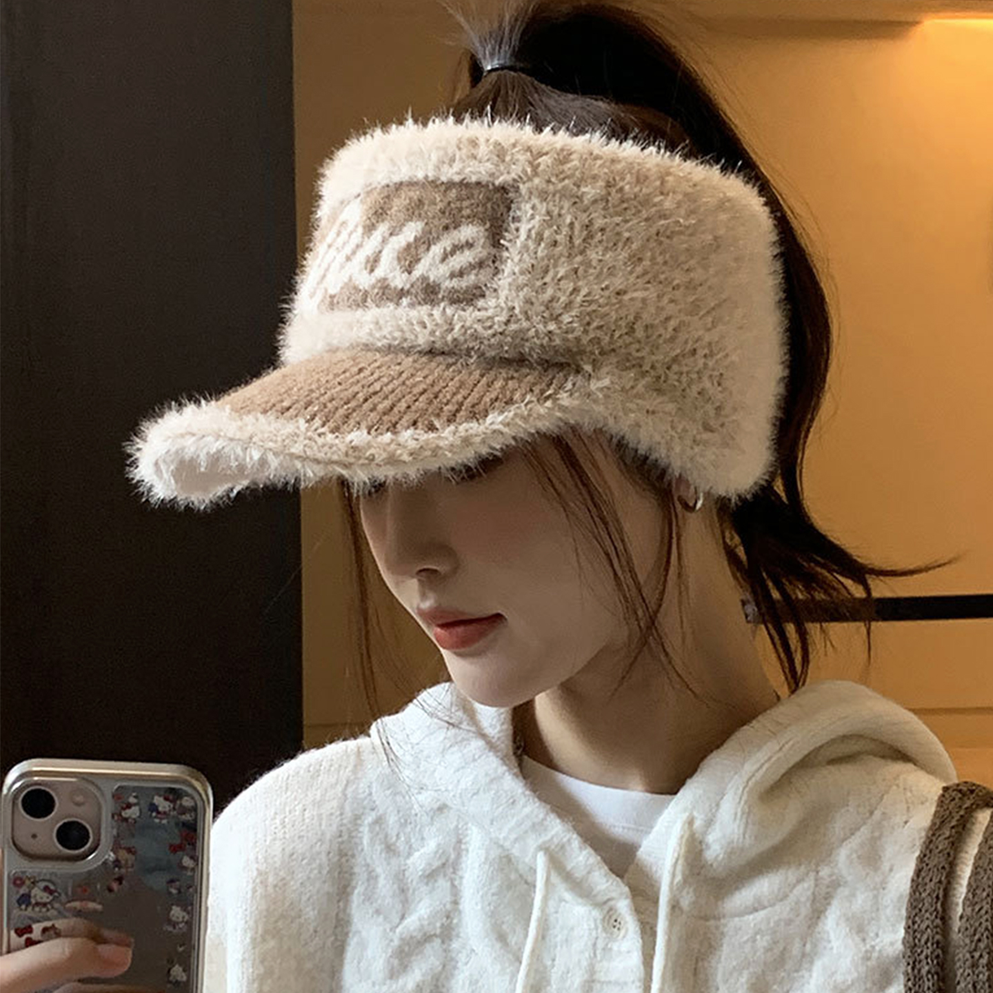 帽子女2025秋冬季空顶加绒厚护耳保暖鸭舌帽显脸小防寒针织毛线帽