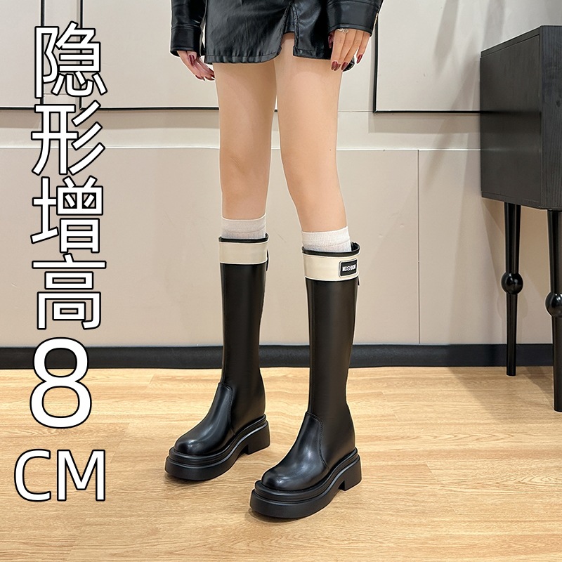 内增高厚底不过膝长筒靴2025新款时尚显瘦时装靴高筒骑卡其色靴子
