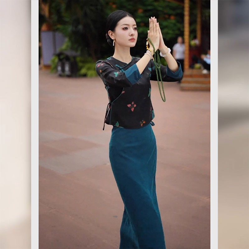 新中式国风黑色套装裙女装早秋季多巴胺清冷贵气感巨好看的两件套