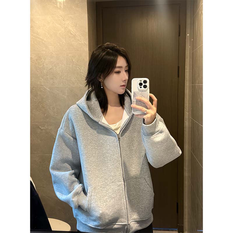 cleanfit连帽开衫款简约纯色卫衣秋季百搭慵懒感基础休闲情侣外套