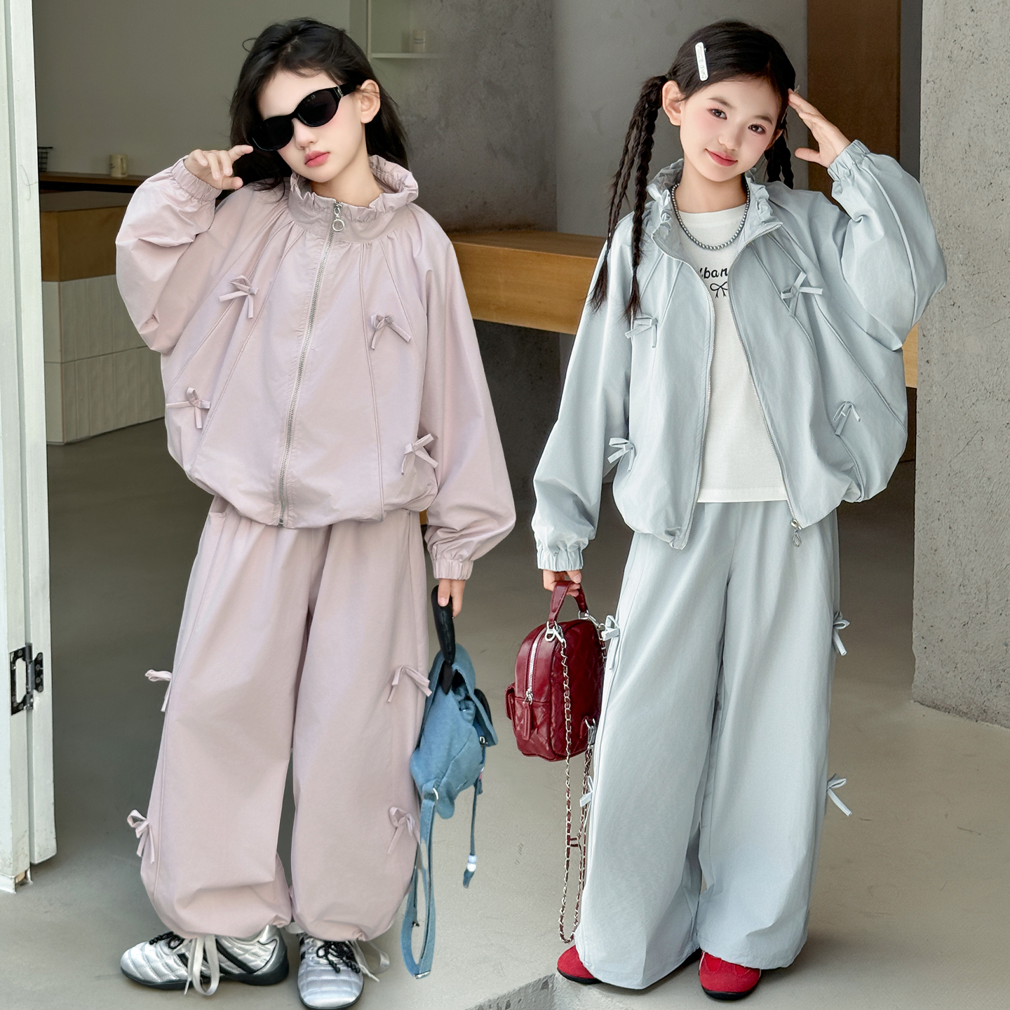 女童春秋套装新款中大童洋气时尚女孩秋装夹克外套休闲运动两件套