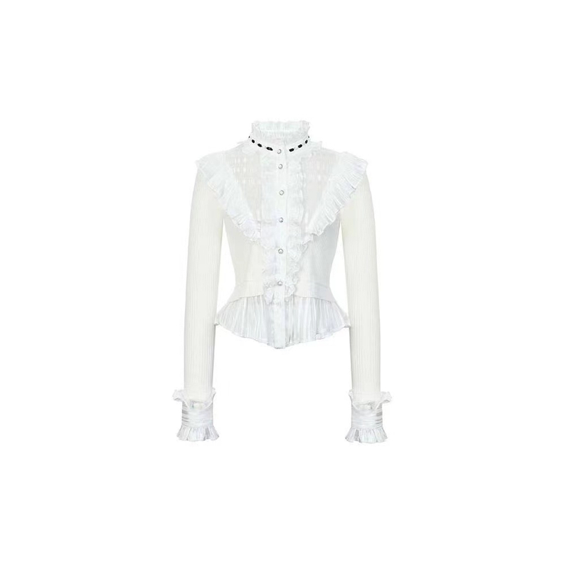 LeFame/拉飞姆LeFame/拉飞姆24春针梭 拼接上衣LF24C21ZB300