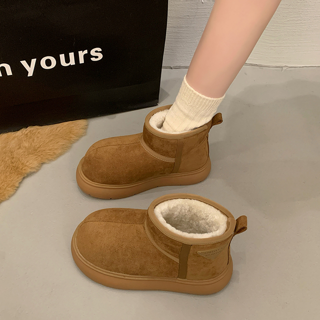 百丽官方厚底雪地靴女冬季2025新款加绒加厚防滑保暖复古丑萌大头