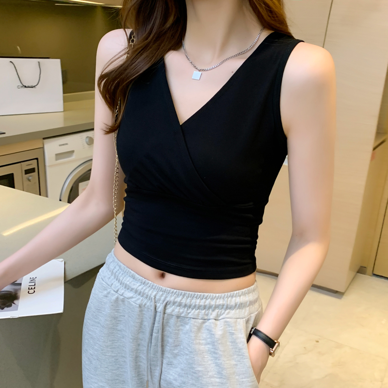 黑色v领吊带背心女内搭2025新款95棉紧身无袖外穿短款打底上衣夏