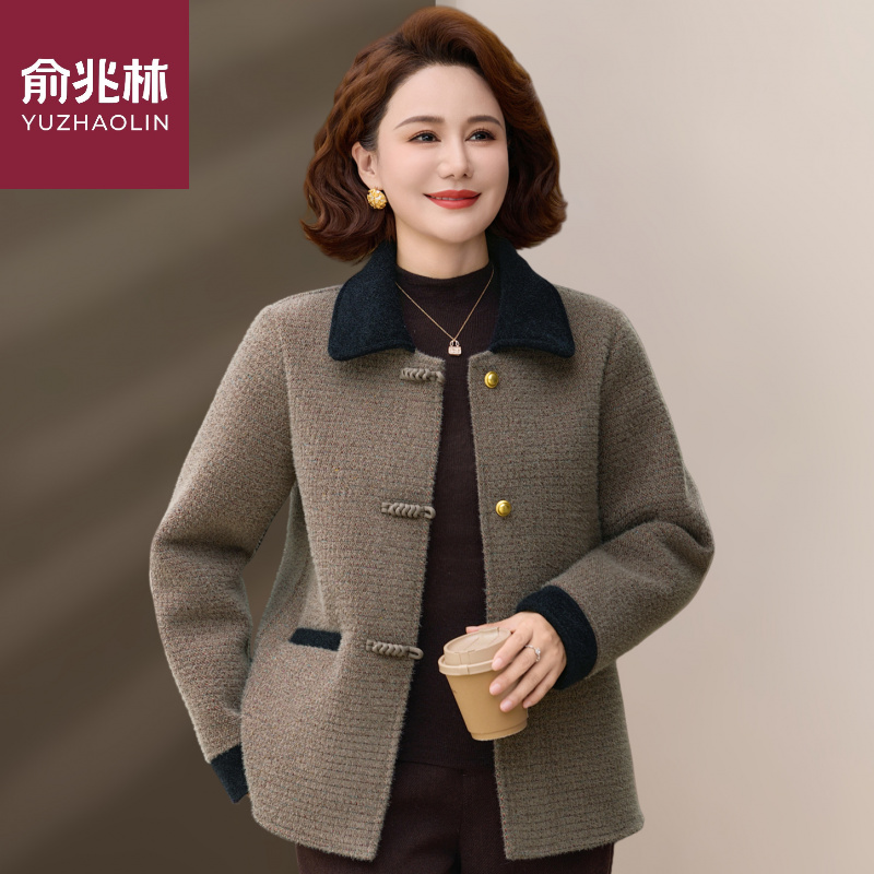 俞兆林妈妈冬装外套加绒加厚保暖棉衣中老年女装60岁70奶奶洋气毛