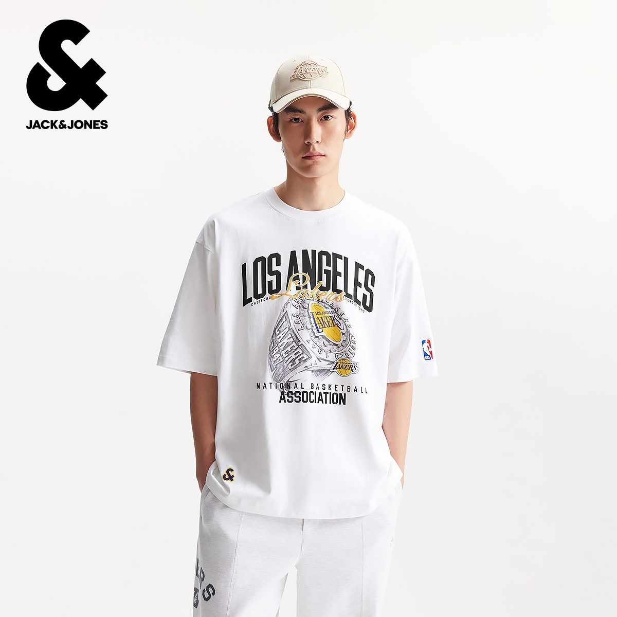 杰克琼斯秋季新款男装T恤NBA联名舒适纯棉运动风百搭廓形短袖