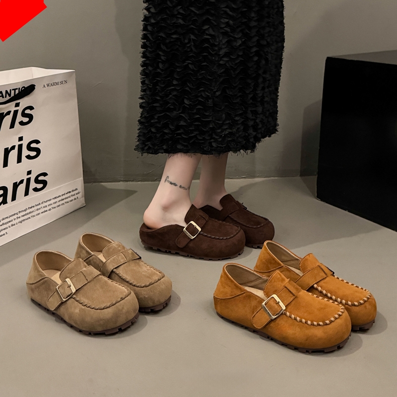 爆款内增高复古勃肯鞋女全包2025秋季新款一脚蹬豆豆鞋百搭乐福鞋