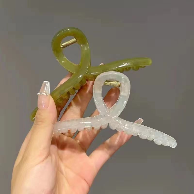 果冻透色韩式复古大号简约交叉抓夹后脑勺发卡鲨鱼夹 发夹diy底托