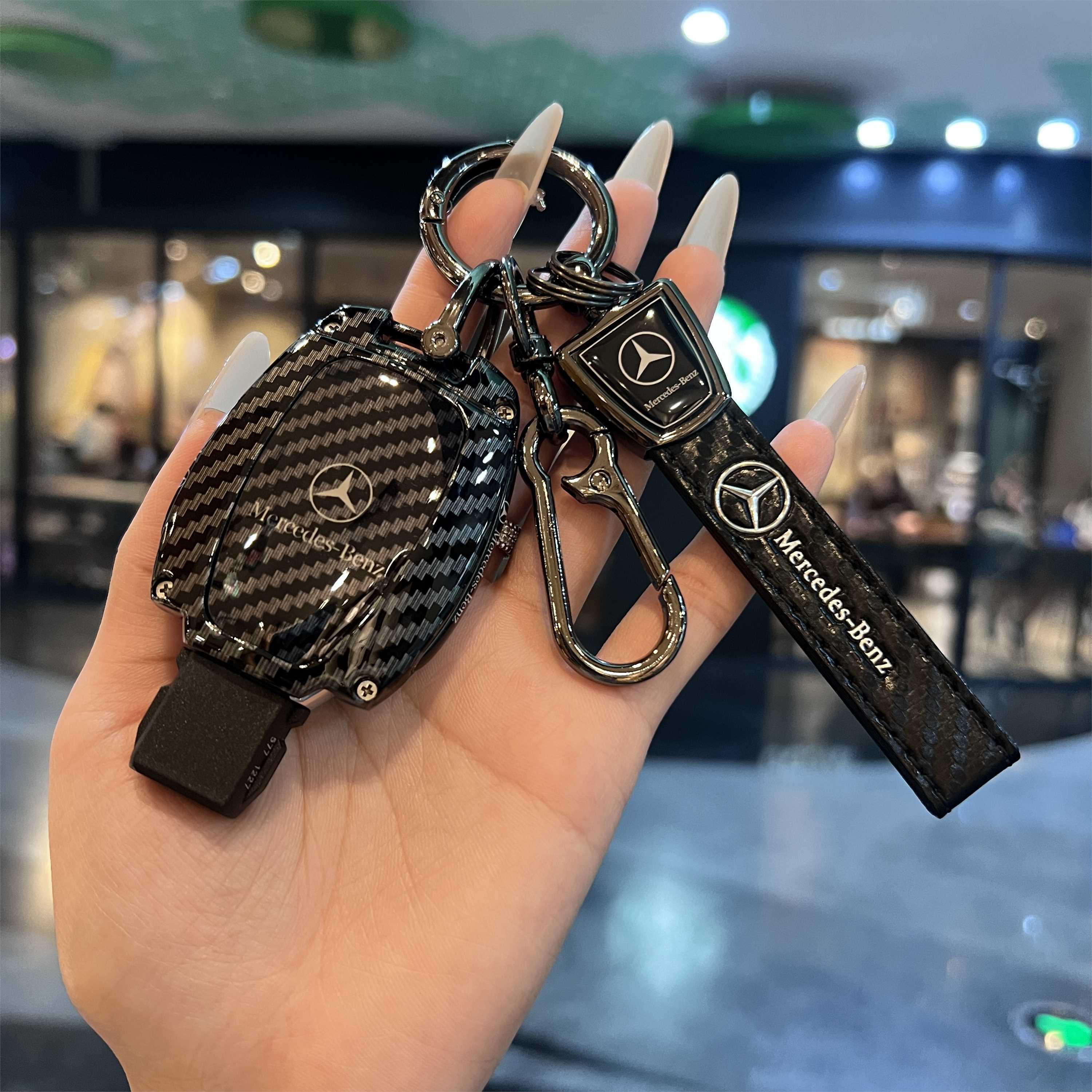 适用奔驰v260l威霆车钥匙套c200LA180GLC260GLK300S级CLA壳碳纤纹