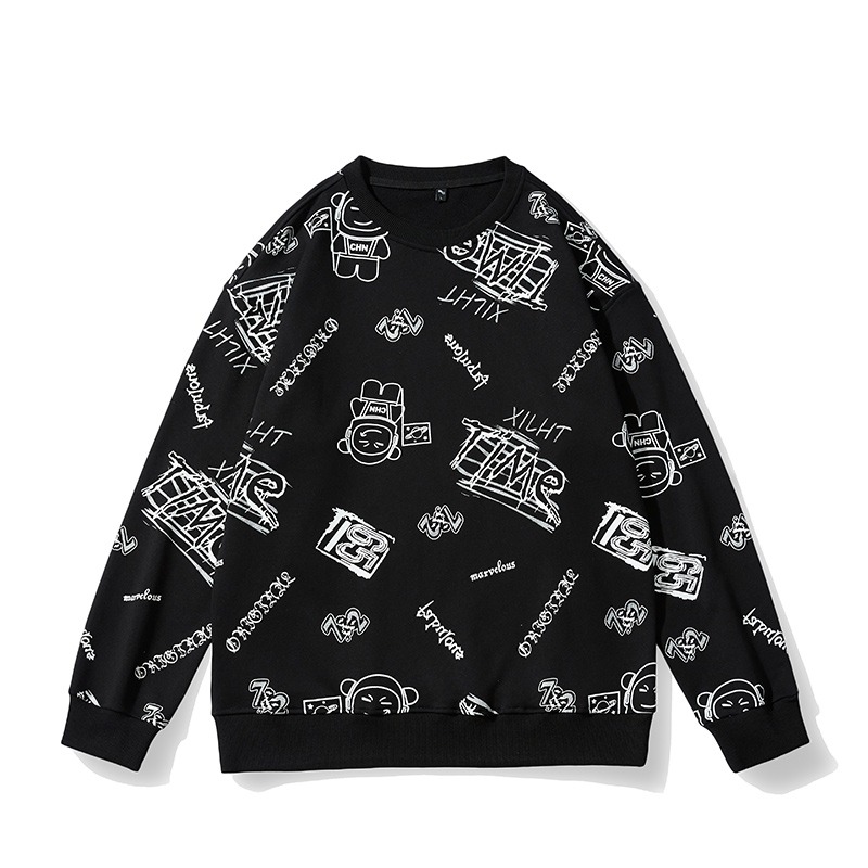 稻草人2025棉卫衣男士春秋季休闲圆领套头落肩时尚百搭长袖T320克