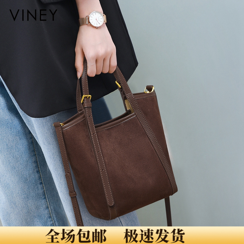 Viney真皮包包女包复古斜挎轻奢单肩水桶包生日礼物送女友送老婆
