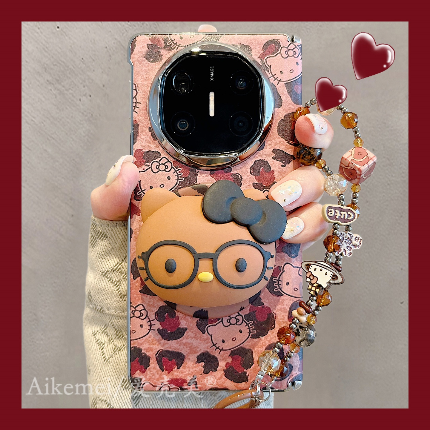 适用华为mateX6折叠屏手机壳MateX5典藏版棕色豹纹kt猫X3磁吸支架