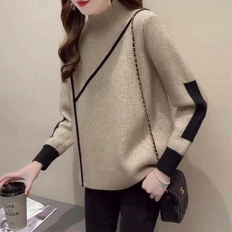 5045复古慵懒风加厚圆领毛衣女秋冬新款慵懒风宽松显瘦针织衫