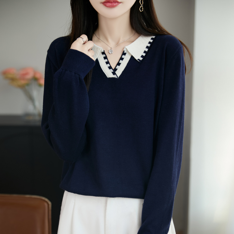 哥弟阿玛施正品秋冬新款翻领时尚简约针织衫女宽松休闲打底衫毛衣