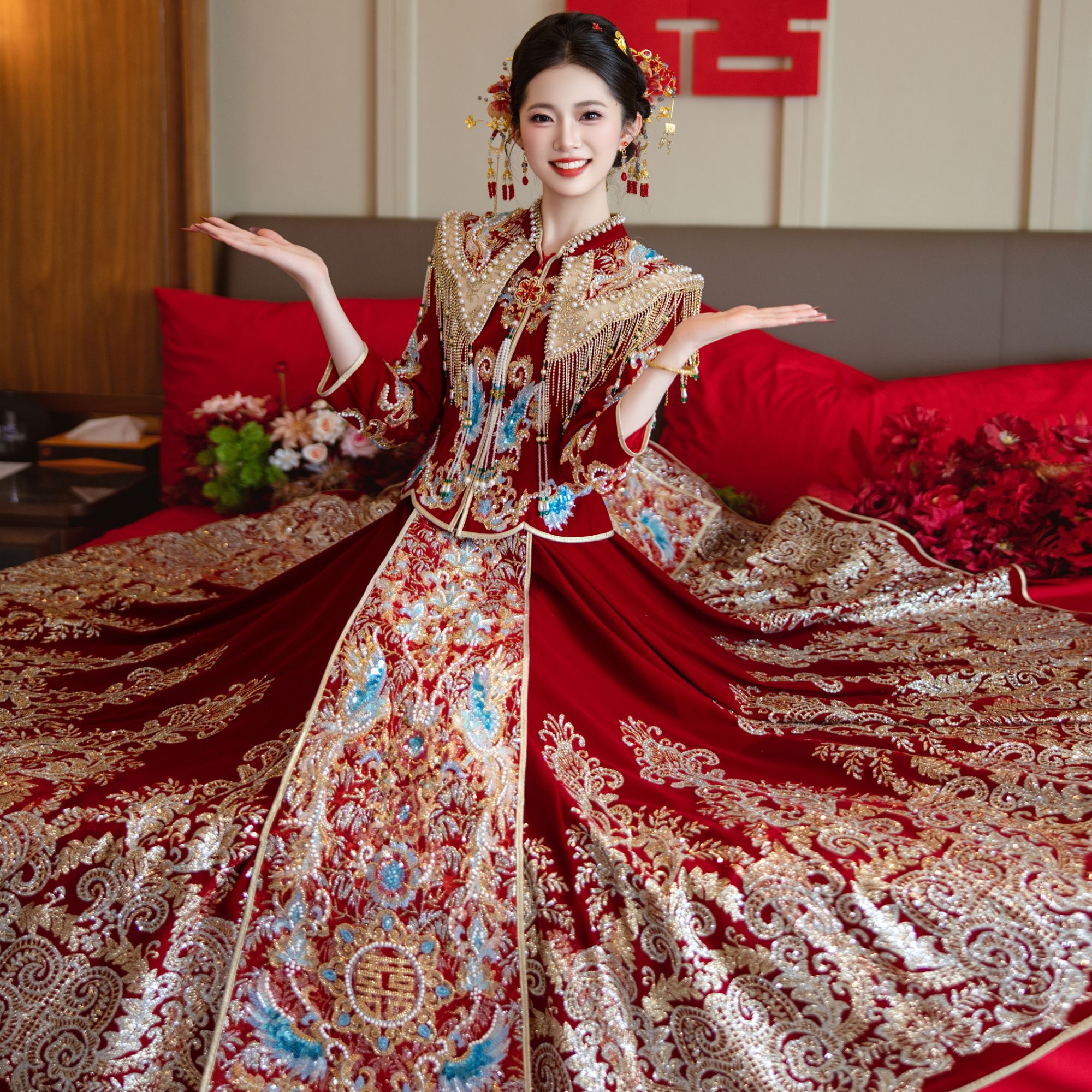 丝绒大码秀禾服2025新款新娘结婚中式嫁衣婚服敬酒服出阁服重工女