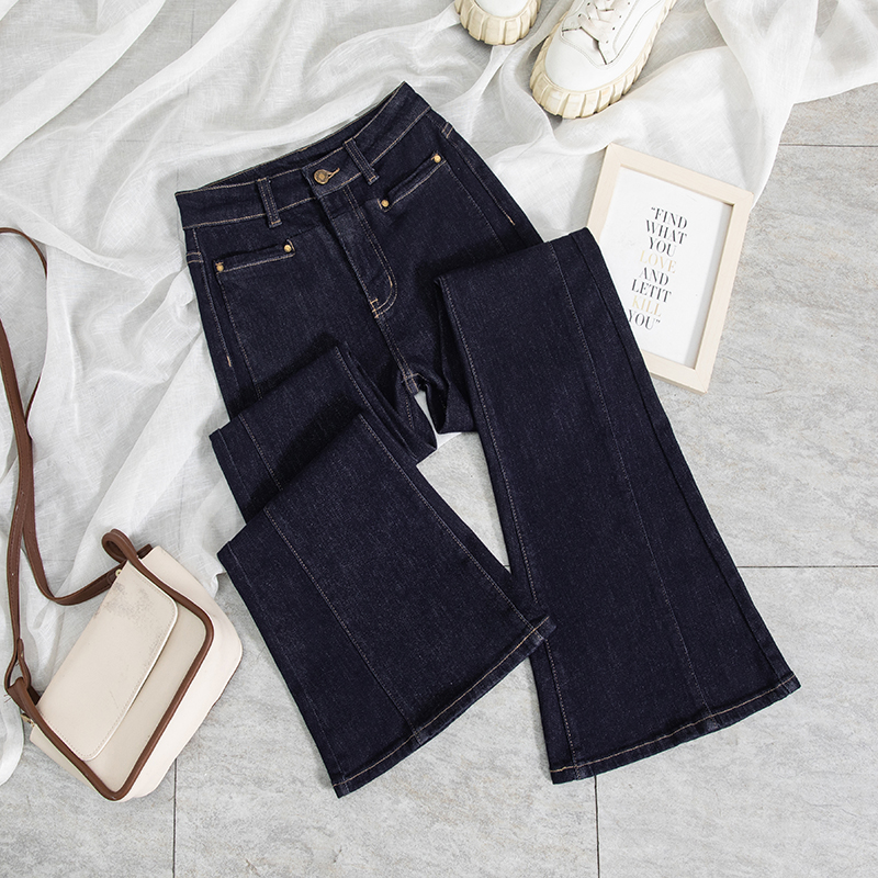 单裤/加绒高腰微喇叭牛仔裤女弹力修身显瘦百搭裤子外穿加绒9779