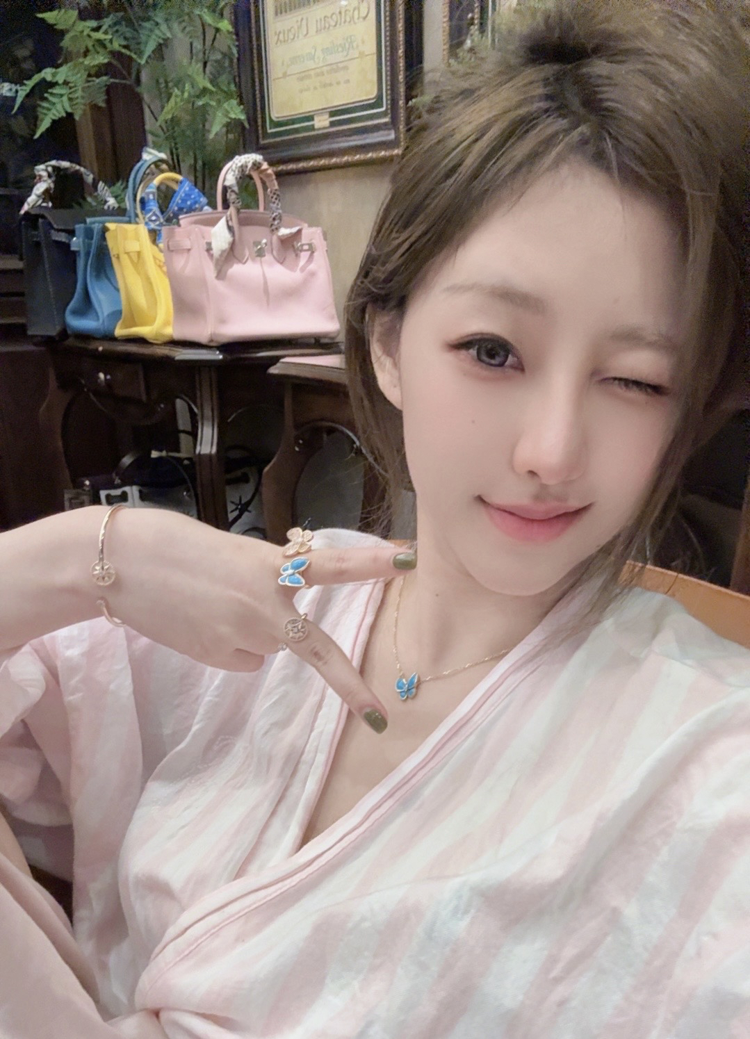 合金戒指 2439【招桃花系列】双蝴蝶绿*松戒指