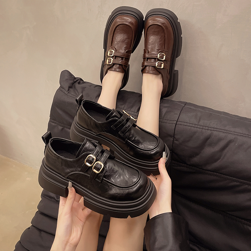 2025春季百搭英伦风增高小皮鞋厚底粗跟圆头工作鞋玛丽珍乐福单鞋