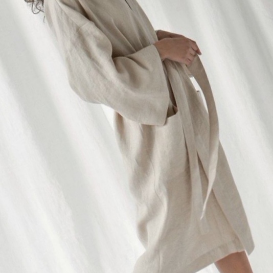 法国水洗高端雨露麻浅本色纯亚麻家居服浴袍吸湿排汗干爽透气亲肤