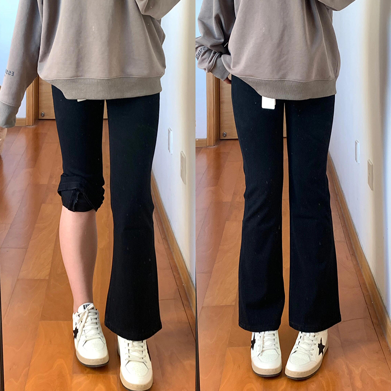 黑色微喇牛仔裤女装小个子2025春秋新款大码胖MM高腰显瘦喇叭裤子