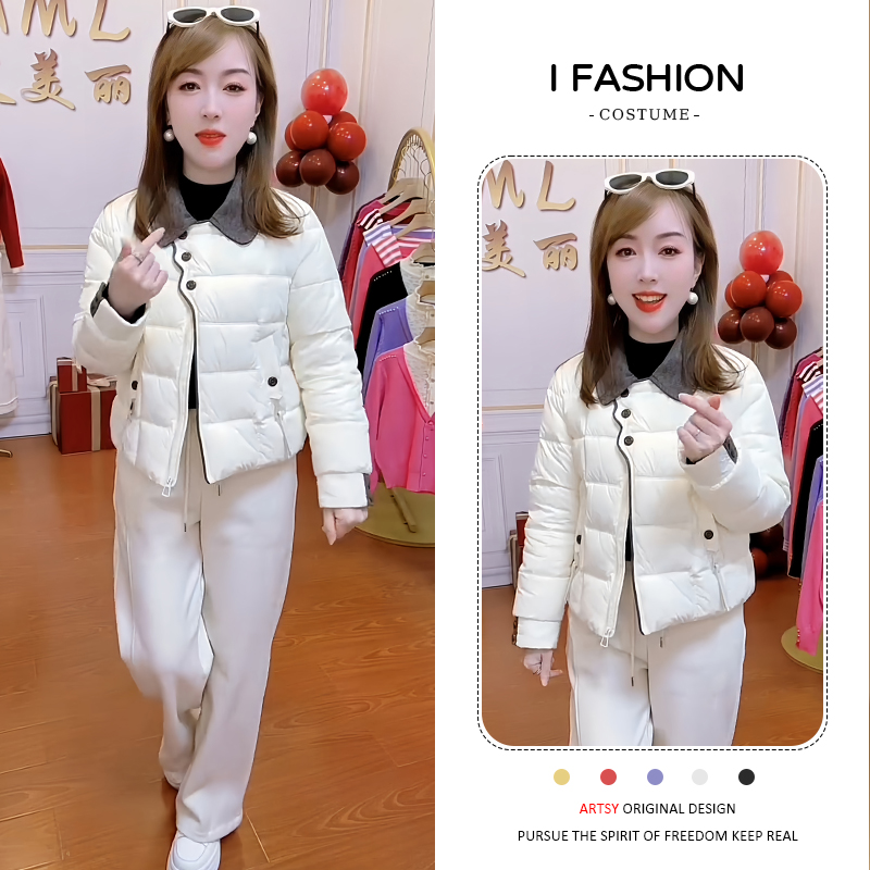 加厚小个子泡芙羽绒棉服女2025冬季新款洋气撞色翻领保暖棉袄外套