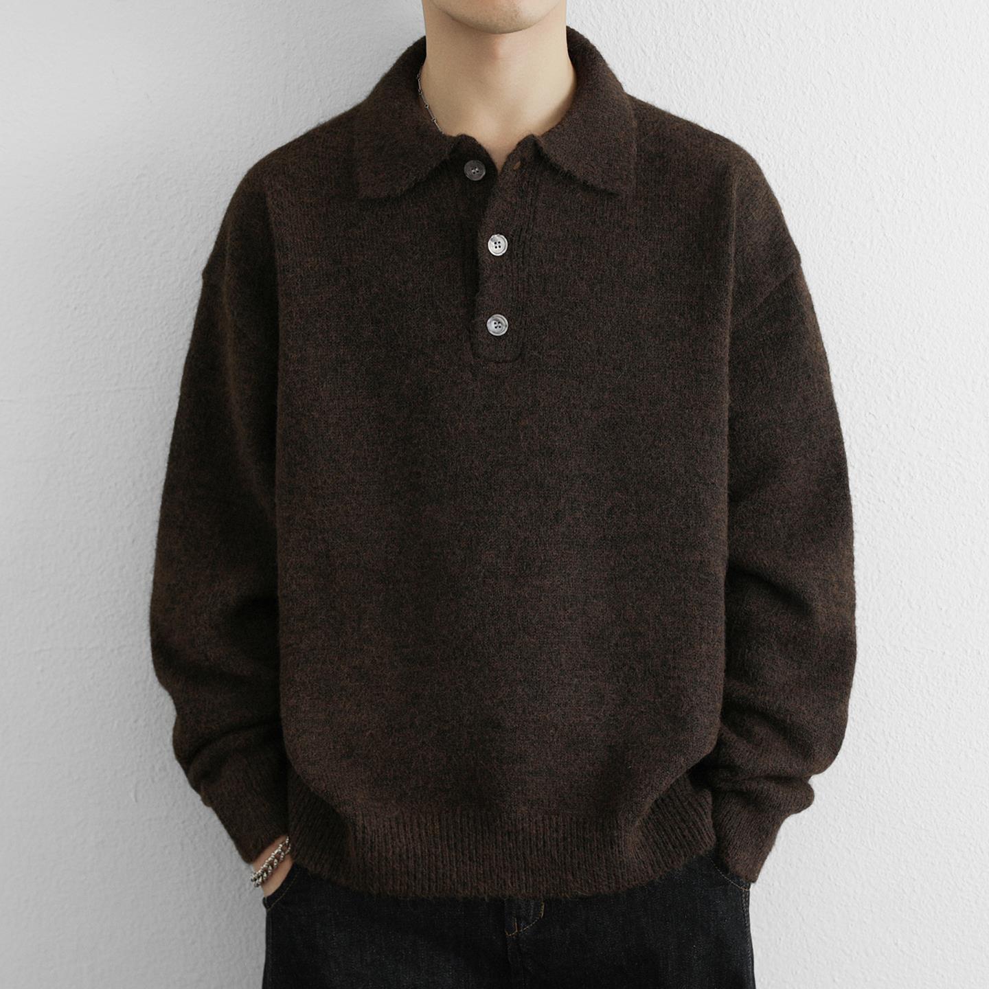 翻领毛衣男2025新款秋冬季POLO领保暖针织衫男美式休闲外套羊毛衫