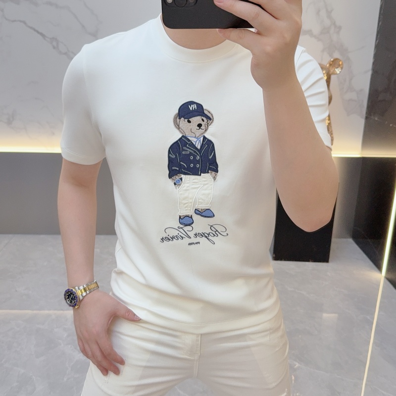 2025秋冬新款欧货时尚印花小熊刺绣圆领短袖T恤男修身百搭潮6886