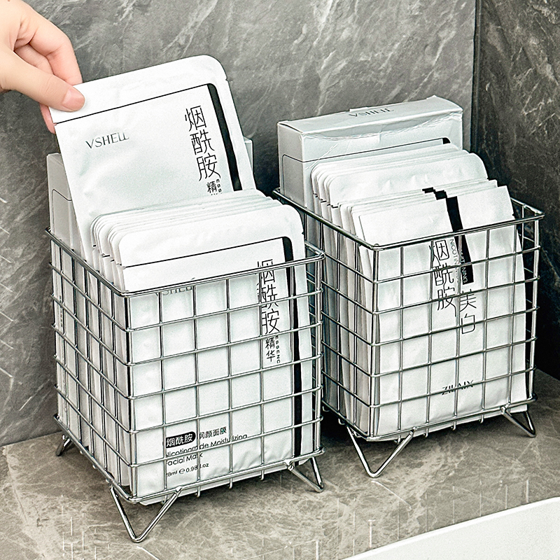 ins铁艺收纳筐办公室宿舍收纳盒桌面大容量化妆品杂物面膜收纳架