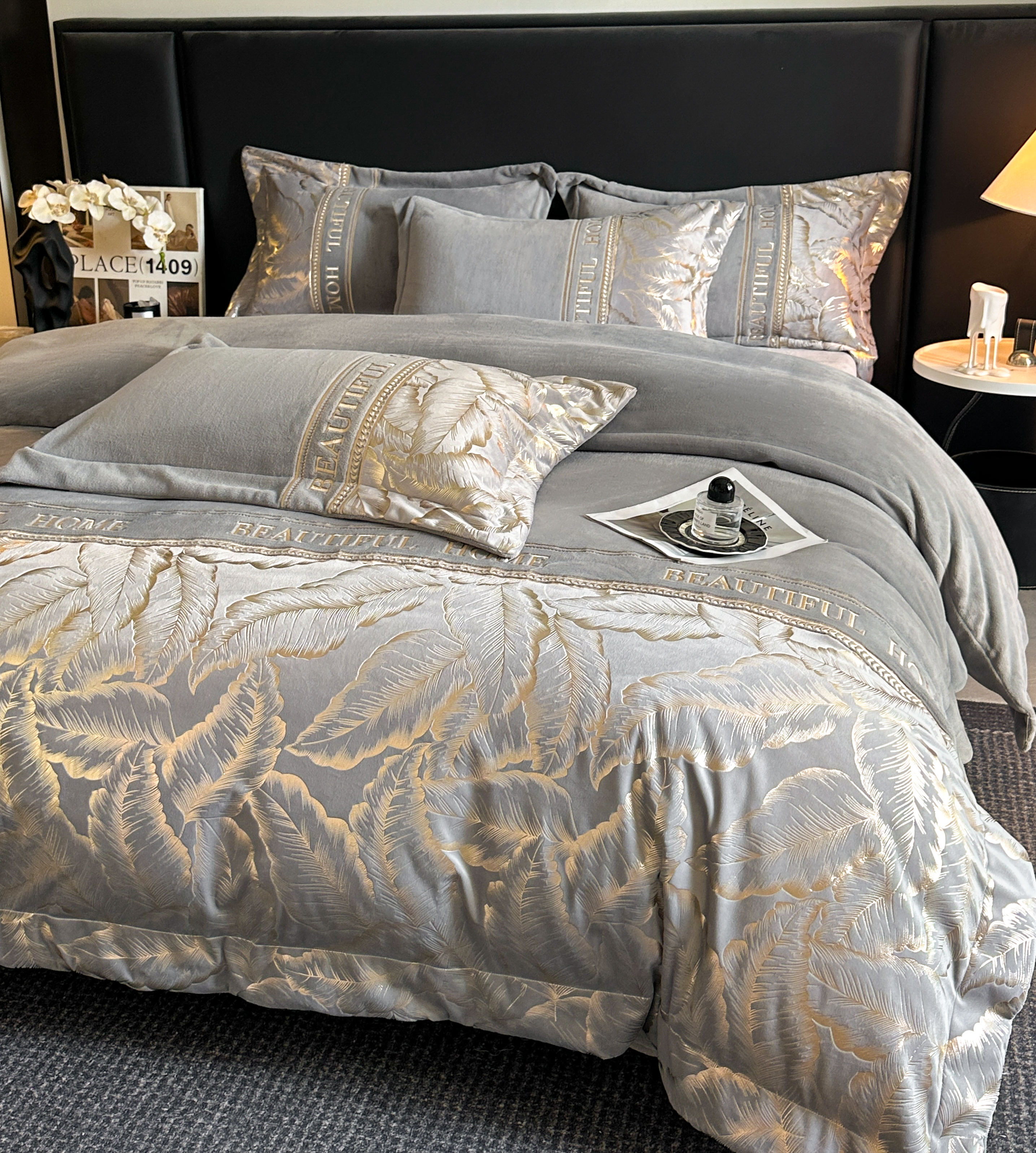 富安哪A类刺绣轻奢工艺款牛奶绒四件套冬季加厚保暖高档床上用品