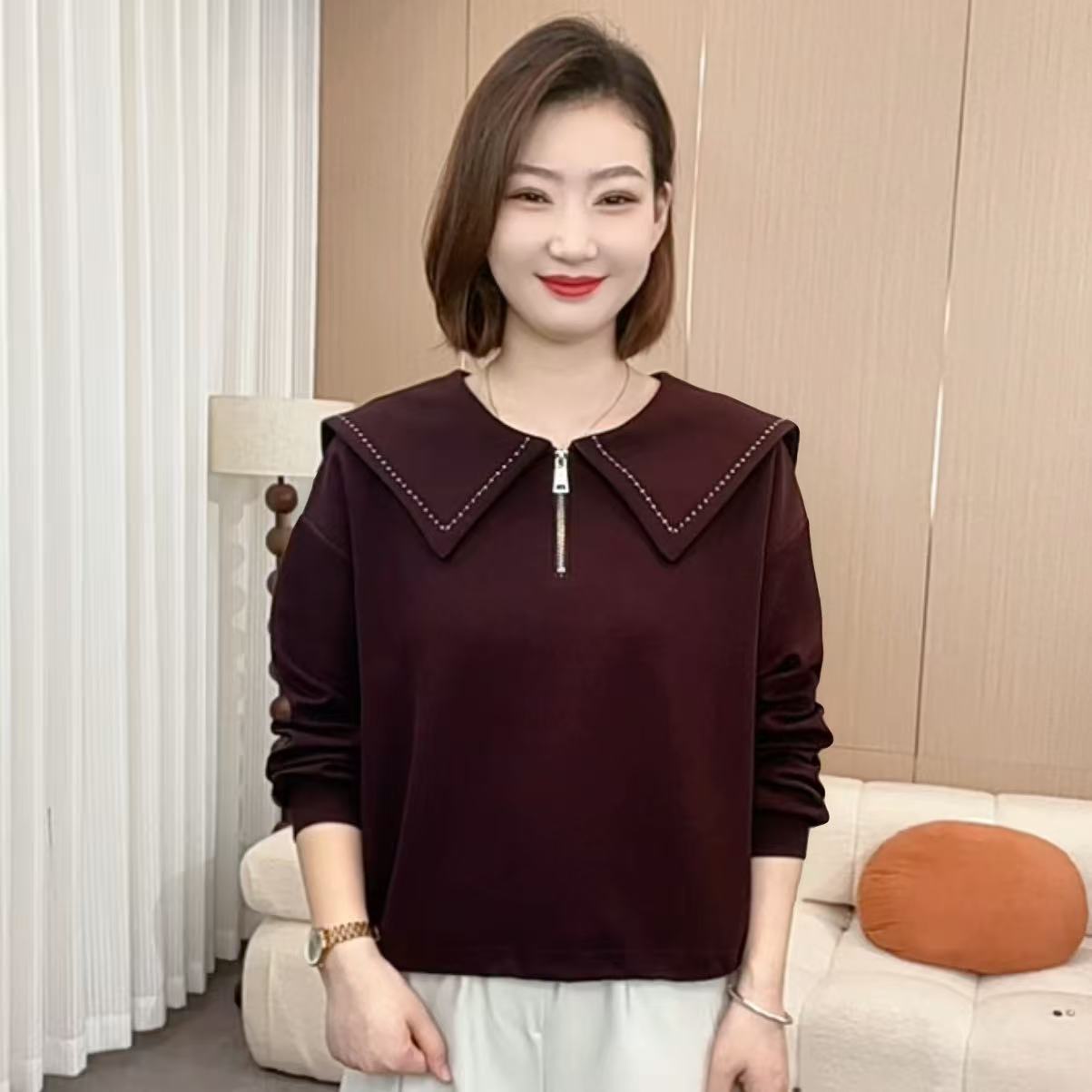2025秋季时尚洋气新款海军领设计半拉链气质休闲百搭上衣P7220