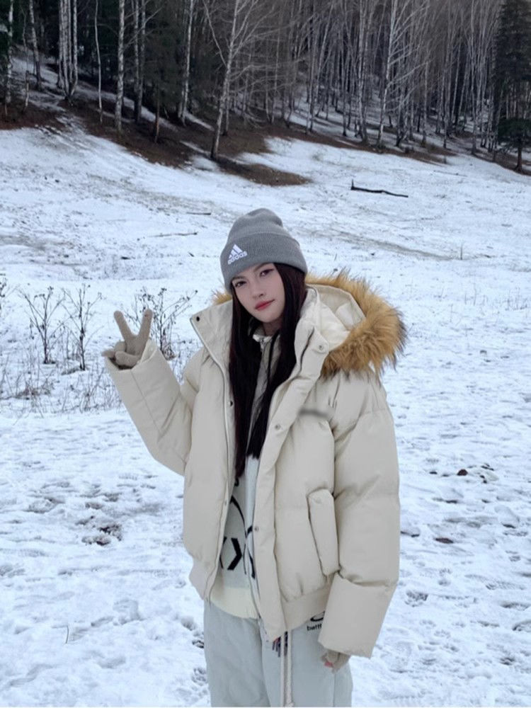 美式复古可拆连帽冬季PU皮棉服女加厚保暖高级感毛领派克夹克930